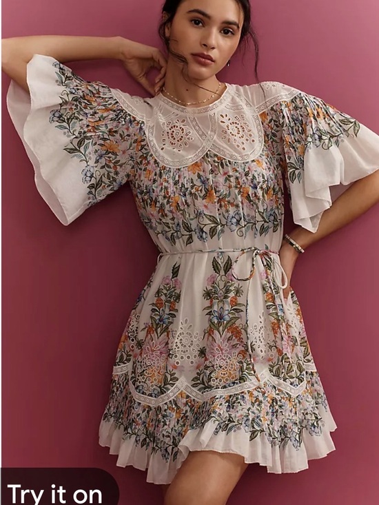 FARM Rio Dresses & Skirts - Anthropologie FARM Rio Sweet Bloom Bouquet White Floral Eyelet Mini Dress Sz Med